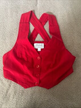 Women's Red Button-Front Cropped Cross-Back Top